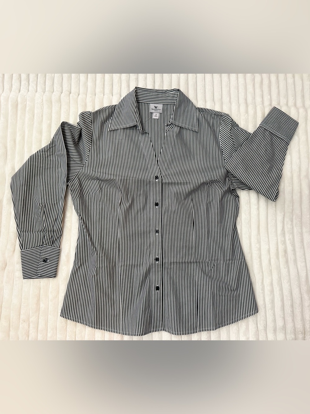 Worthington Black and White Striped Women's Button-Up Shirt